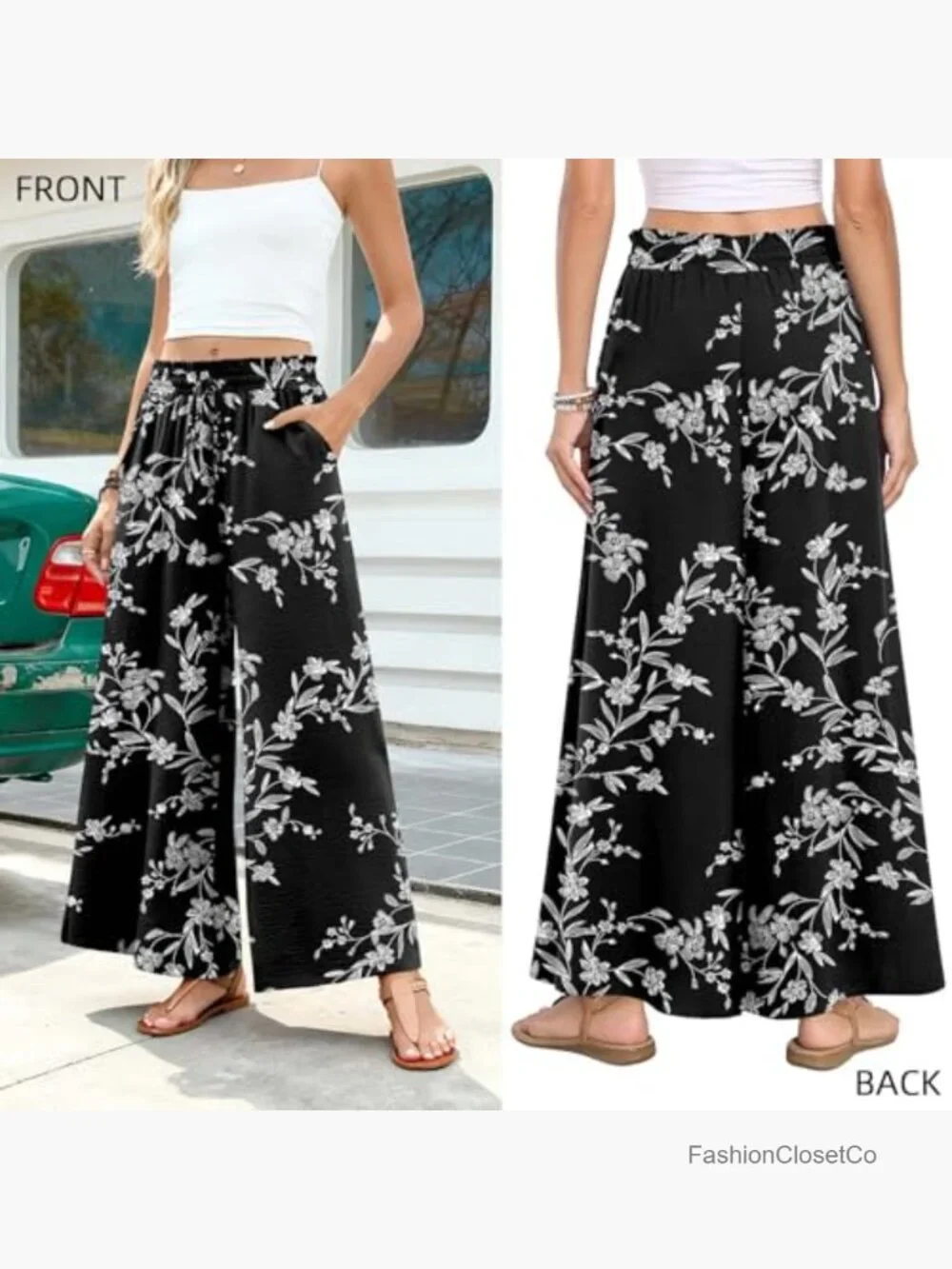 Palazzo Pants for Women Dressy Casual Wide Leg Elastic Waist Flowy Pockets - Picture 5 of 7
